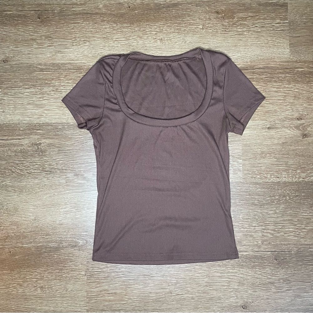 Y2K Brown Ribbed Short Sleeve Top size S